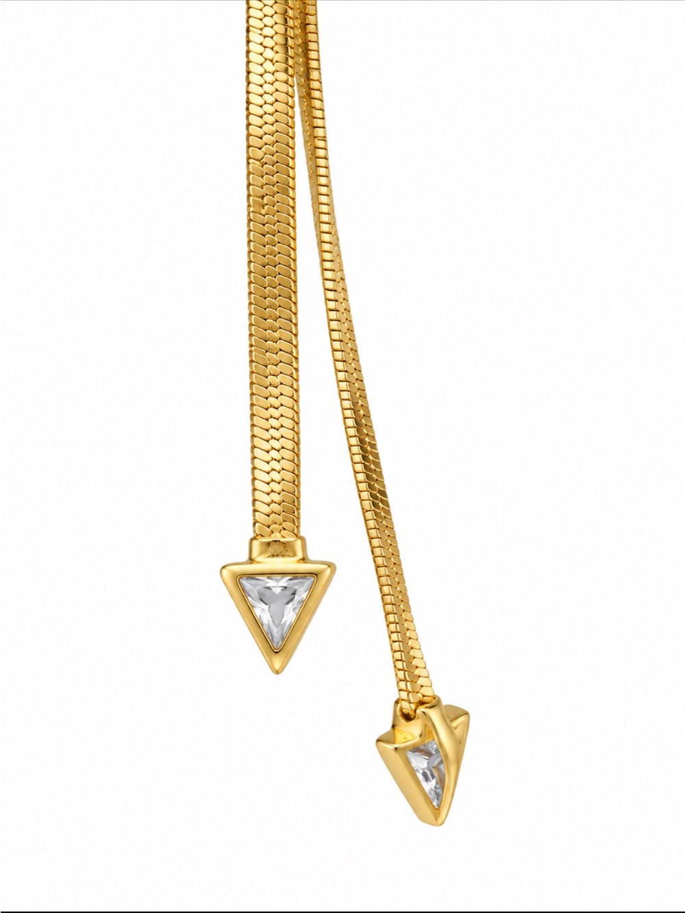 Gold Beaded Layered Lariat Necklace White Beads, Gold Chain and Gold Herringbone - Picture 5 of 6